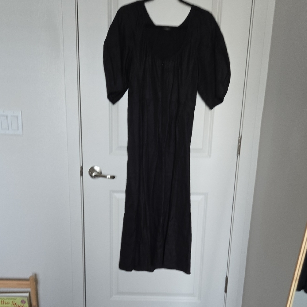 Everlane Black Puff Sleeve Linen Dress - Picture 4 of 10